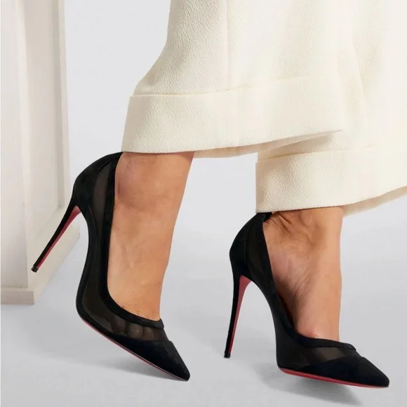 Christian Louboutin Black Mesh and Suede So Kate Pointed-Toe Pump - Picture 8 of 8